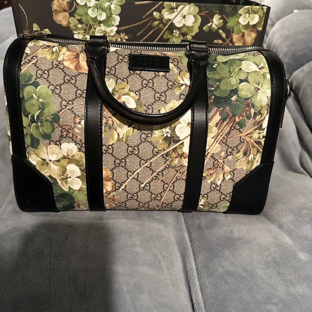 Gucci Convertible Duffle Weekender Bag Blooms Print GG Coated Canvas